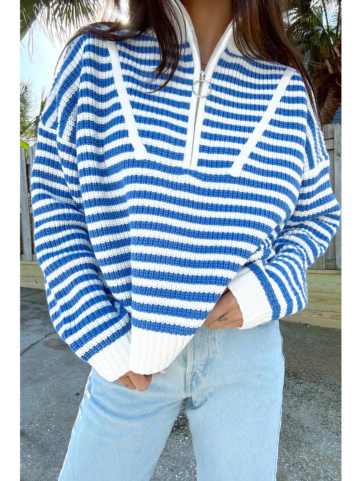 Stripe Half Zip Collared Sweater for wholesale on Faire