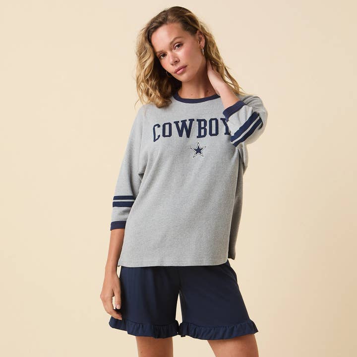 T-shirt Térmica Cowboys com Gola Contrastante - Cinzento por atacado de Lauren James