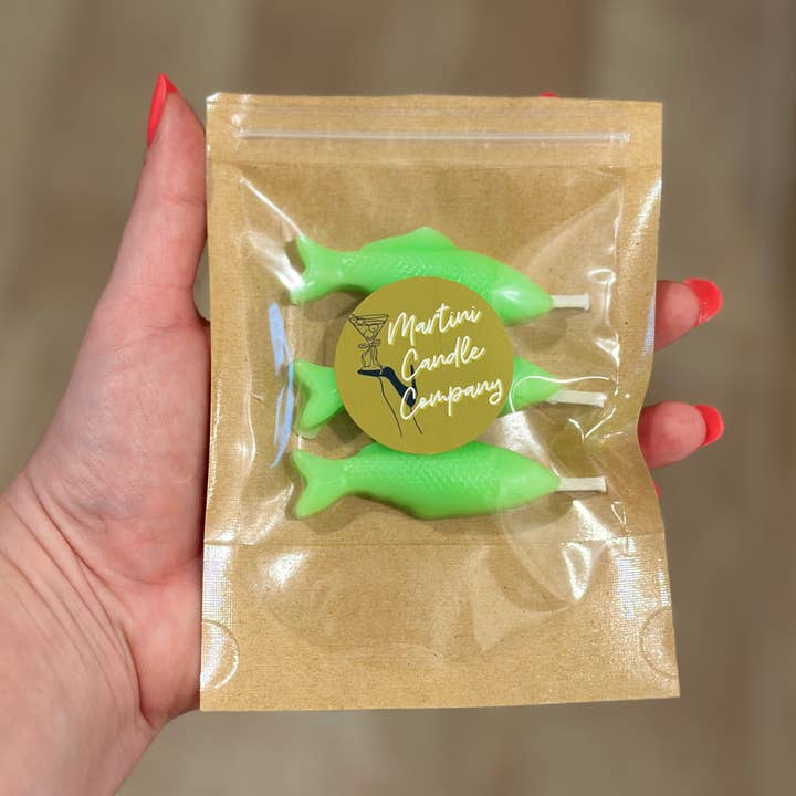 Martini Candle Co. - Wholesale Novelty Candle - Set of 3 Fish Candle Cake Topper Handmade Beeswax