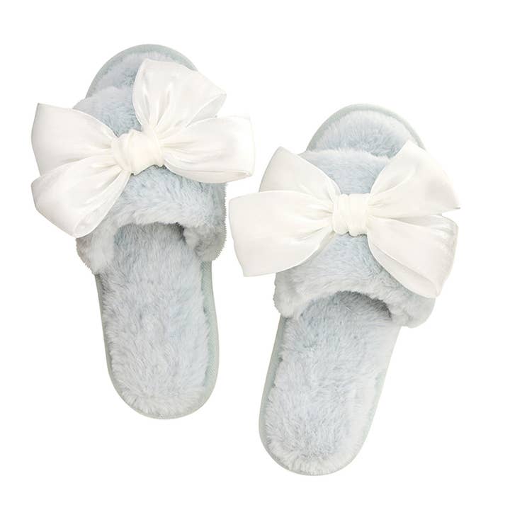 Plush Slippers - White Bow for wholesale by Bella Sleep + Spa