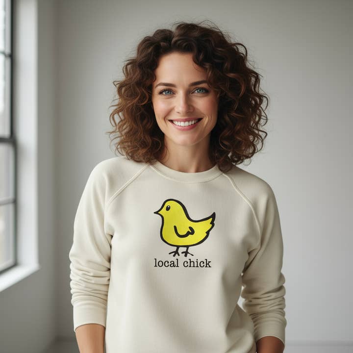 Adult Local Chick Organic Cotton Graphic Sweatshirt for wholesale by Simply Chickie® Organic Baby & Kids | USA Made • Ships USA