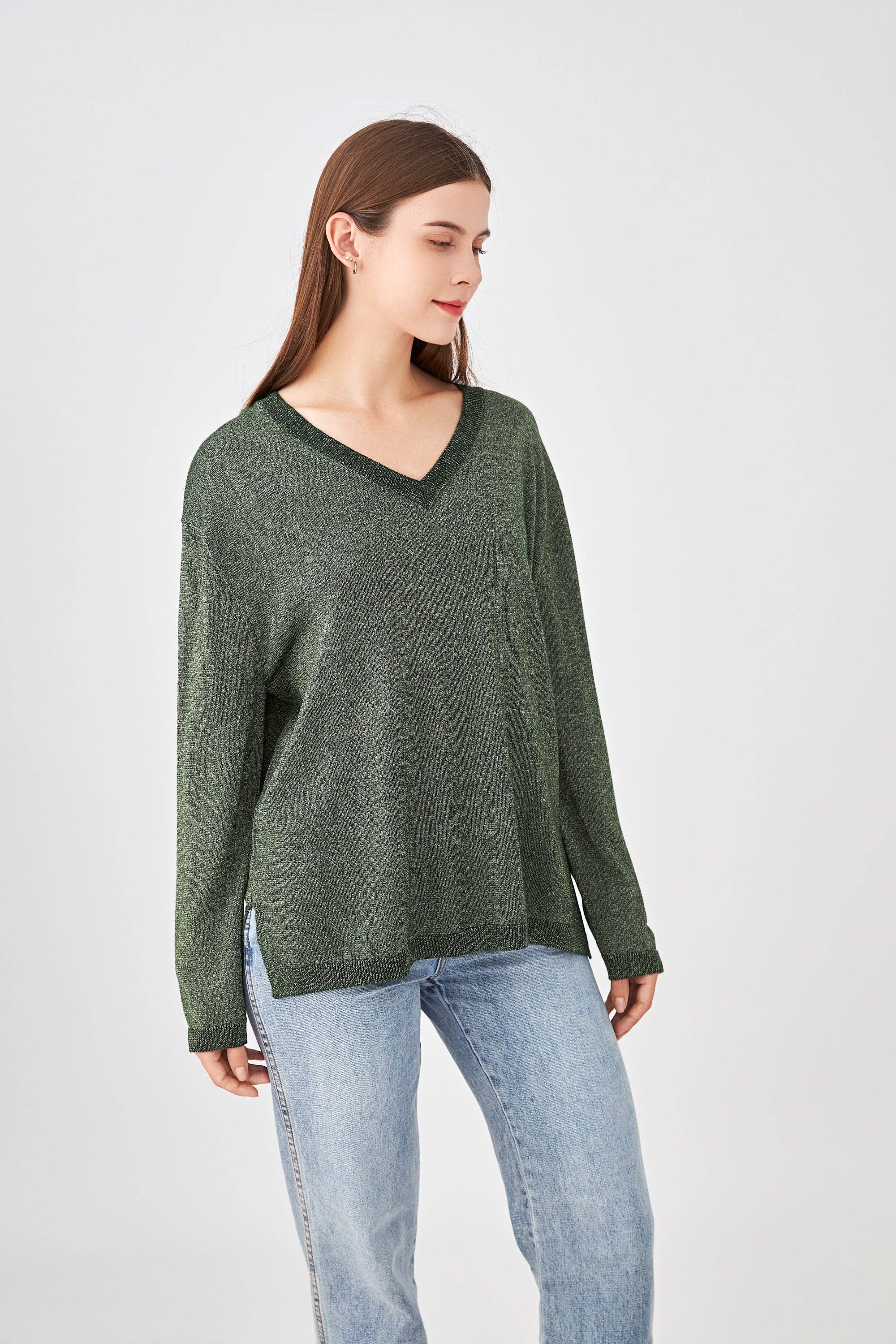 jw.atelier - Vente Pull en maille – femme - Pull lurex cachemire col V oversize9