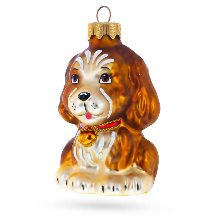 Spaniel with Heart on Collar Glass Christmas Ornament for wholesale by BestPysanky