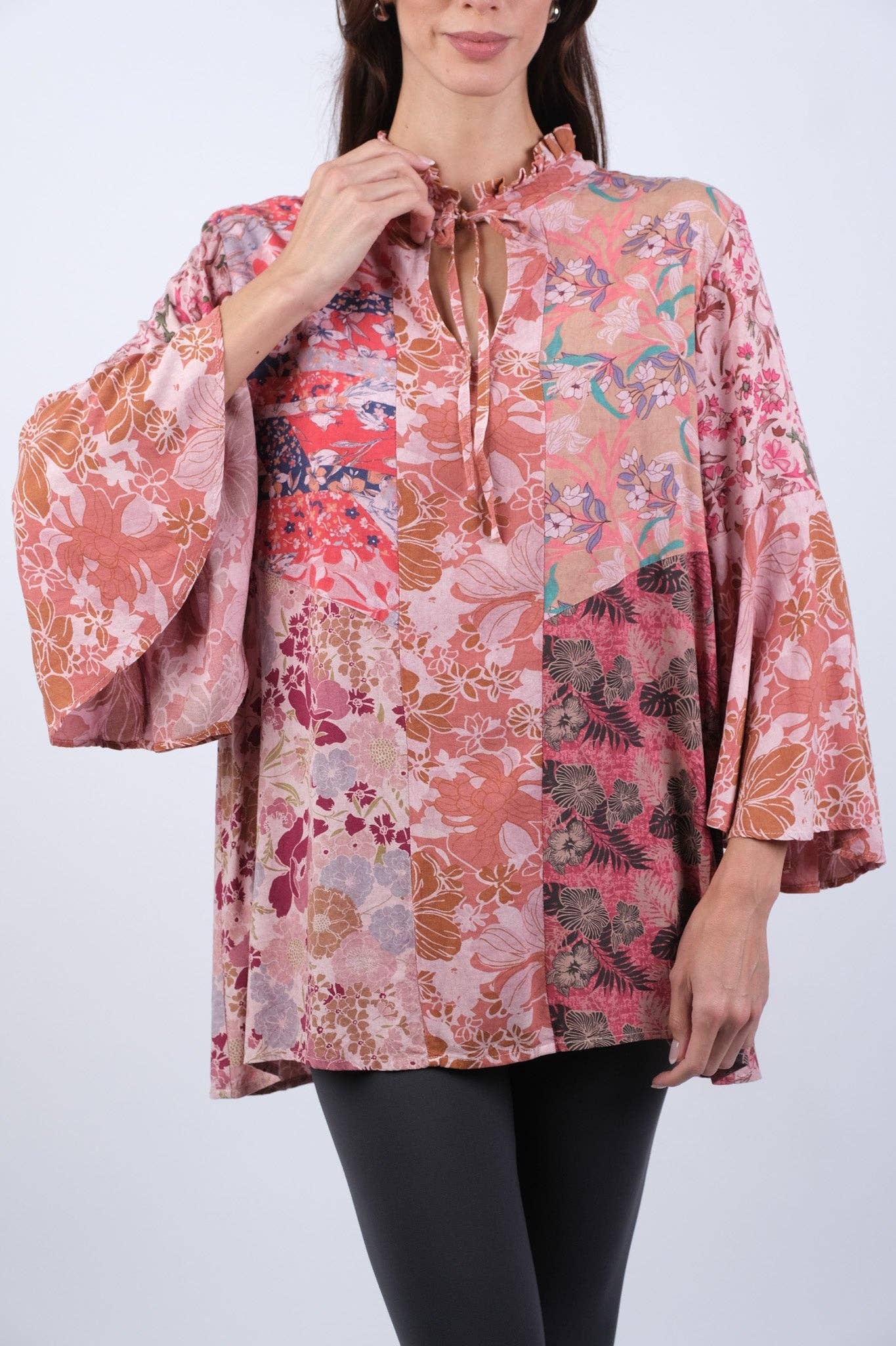 Sacred Threads - Wholesale Tunic - Women's - Pink Floral Muse Boho Top with Bell Sleeves3
