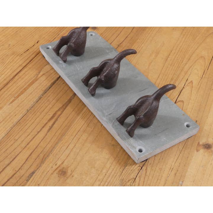 Midwest Craft House - Wholesale Wall Hook - 3 DOG TAIL COAT HOOKS ON SLATE BACKING