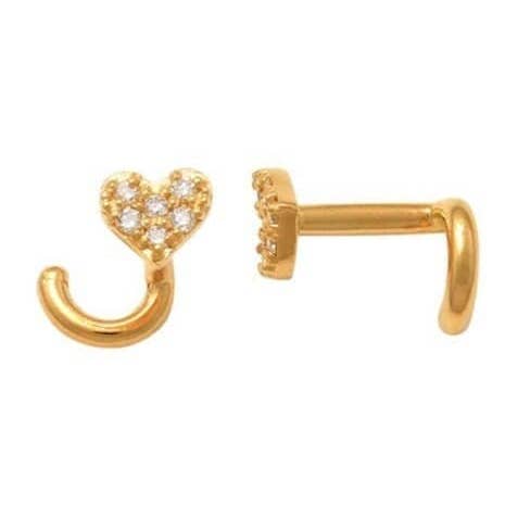 14kt äkta diamant näsring | Massivt guld näsring | 14kt massivt guld | Nässtift | Guld nässtift | Minimalistiska smycken I hjärtdesign för wholesale av Zahav Jewelry