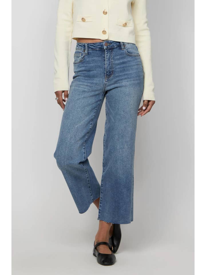Aberdeen High Rise Wide Leg Crop Faded Indigo Sculpt+ for wholesale on Faire