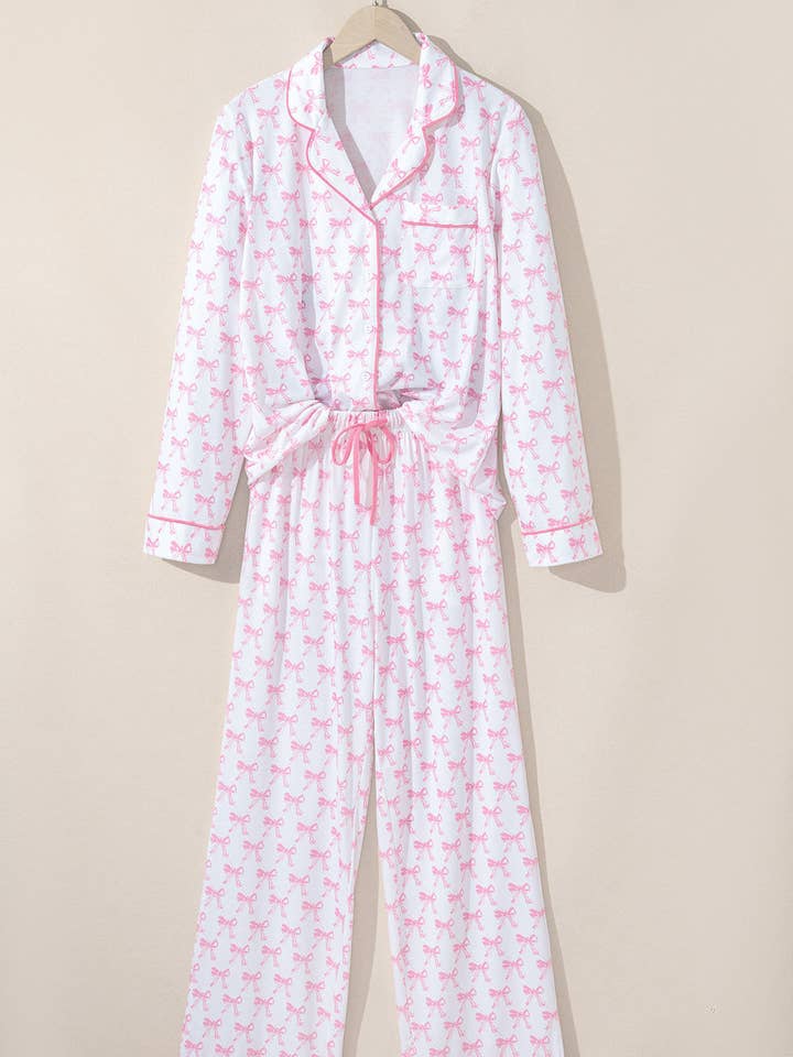 Lovesoft - Wholesale Sleepwear Set - Women's - Sky Blue Bow Print Long Sleeve Shirt and Pants Soft Pajama Set4