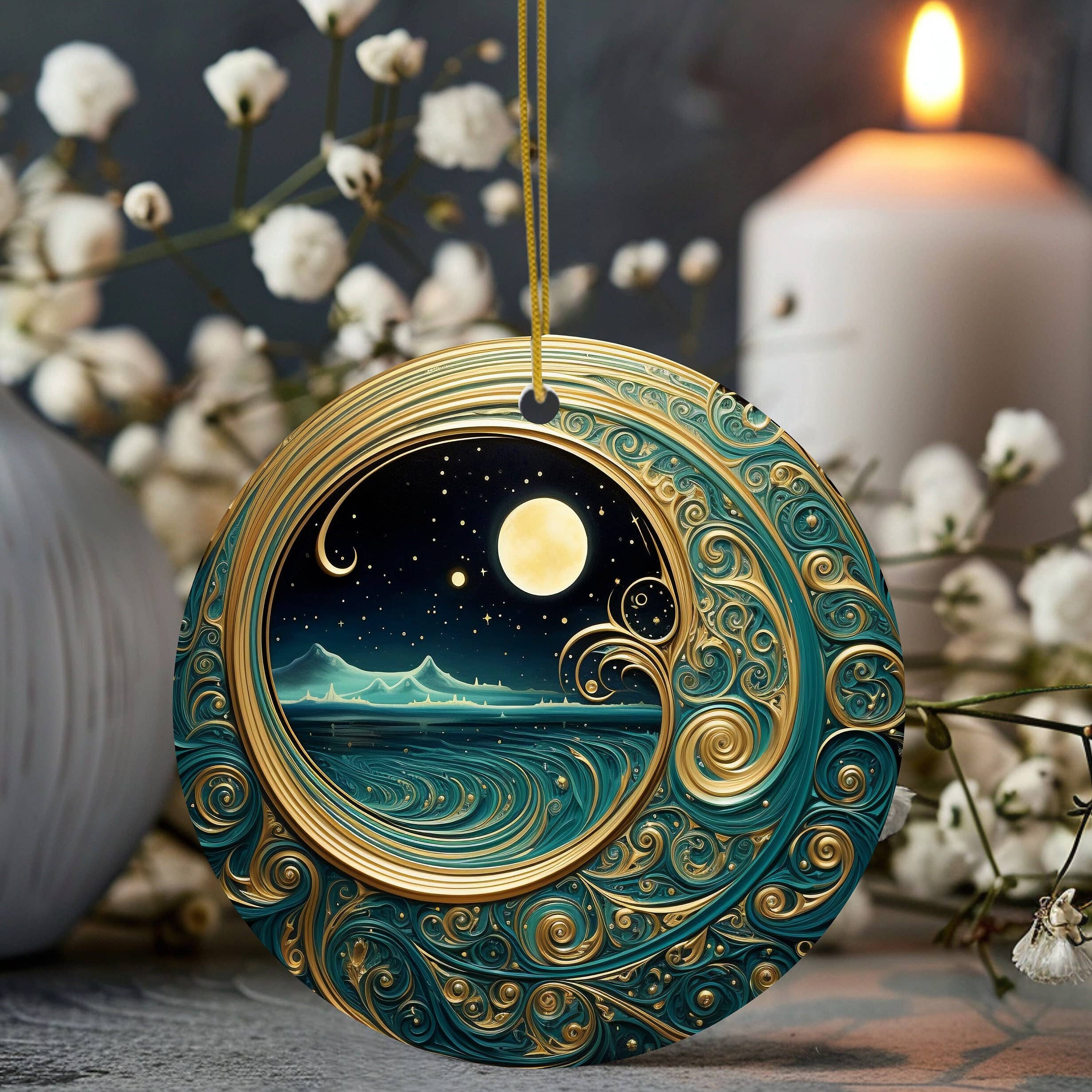 Fernville Creations - Wholesale Ornament - Starry Night Teal & Gold Celestial Keepsake Ornament4