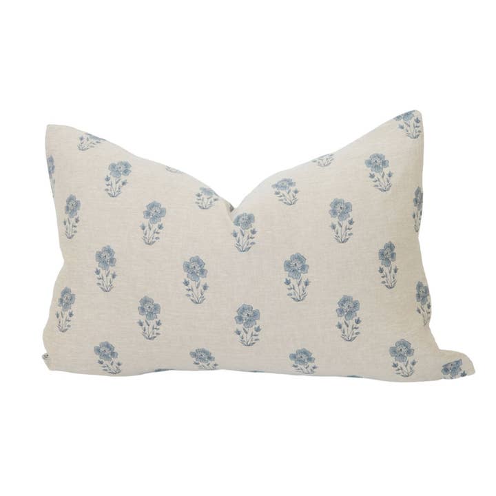 Cozy Prairie Linens Co. - Wholesale Throw Pillow Cover - Signature Linen Petite Blue Floral Pillow Cover8