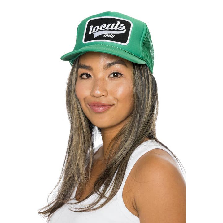 Friday Feelin' - Wholesale Trucker Hat - Unisex - Locals Only Script Trucker Hat in Green