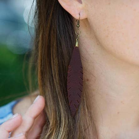 Petite Leather Feather Earring for wholesale by Repurposed on Purpose