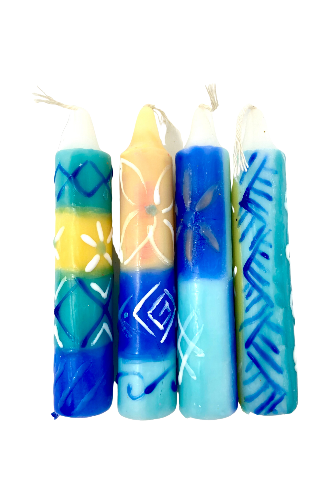 Averfelt - Wholesale Tapered Candle/Candlestick - Hand-Painted Colorful Shabbat Taper Candle Set/4 Beach Ocean1
