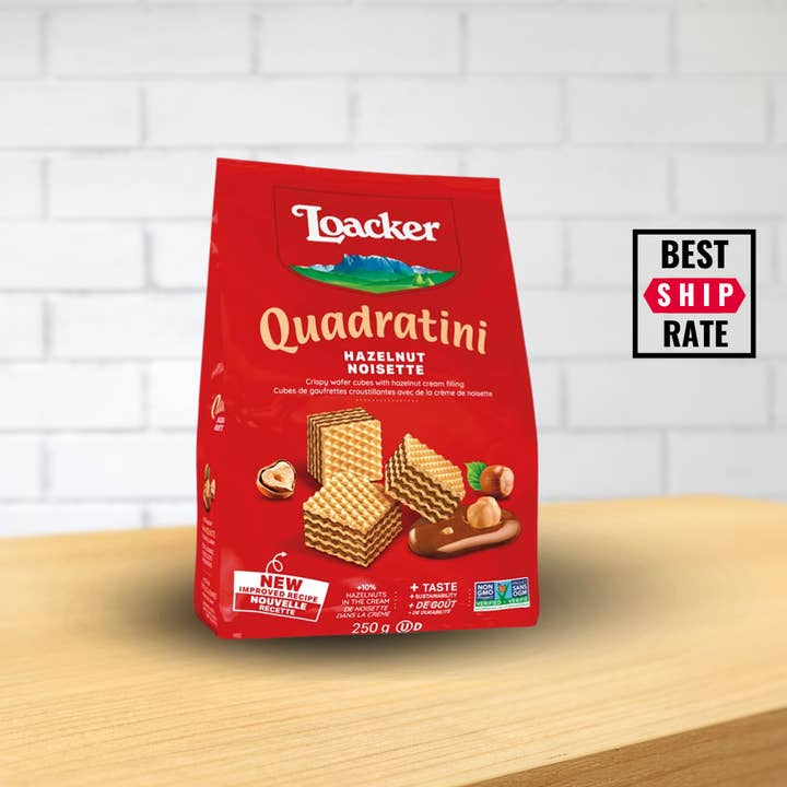 Loacker Quadratini Gaufrettes Cubes Noisette 8,8 oz – 6/boîte pour la vente par Casacella Foods