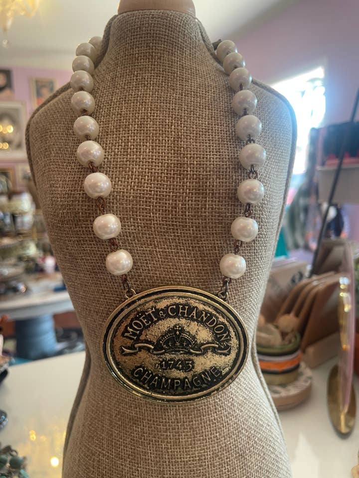 Champagne necklace- Gift/Museum/Epicure/Fashion for wholesale by Savannah Hoffman Designs Artisan Jewelry