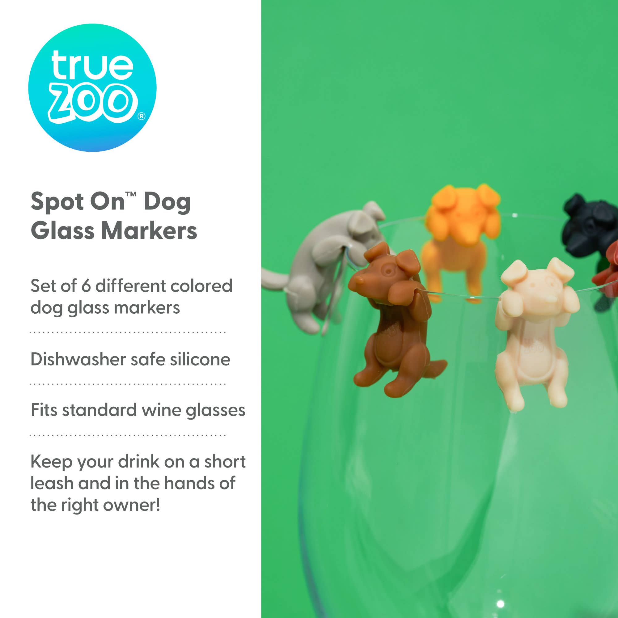 TRUE - Vente Marqueurs pour verres à vin/cocktail - TrueZoo Spot On Marqueurs de Boissons en Silicone pour Chiens, Set de 64