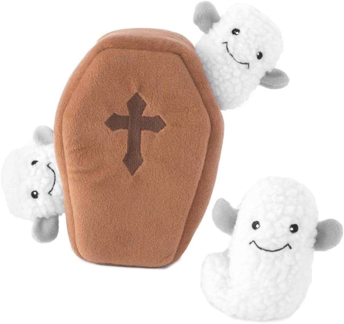 Playful Tail - Wholesale Pet Plush Toy - Dog - ZippyPaws Halloween Burrow Coffin With Ghosts Plush Dog Toy0