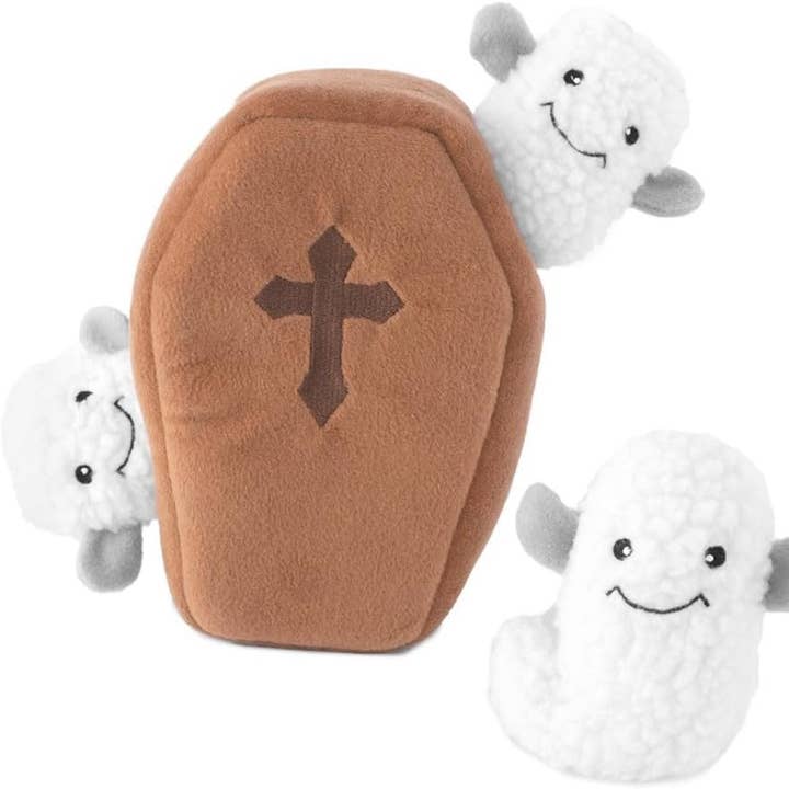 Playful Tail - Wholesale Pet Plush Toy - Dog - ZippyPaws Halloween Burrow Coffin With Ghosts Plush Dog Toy0