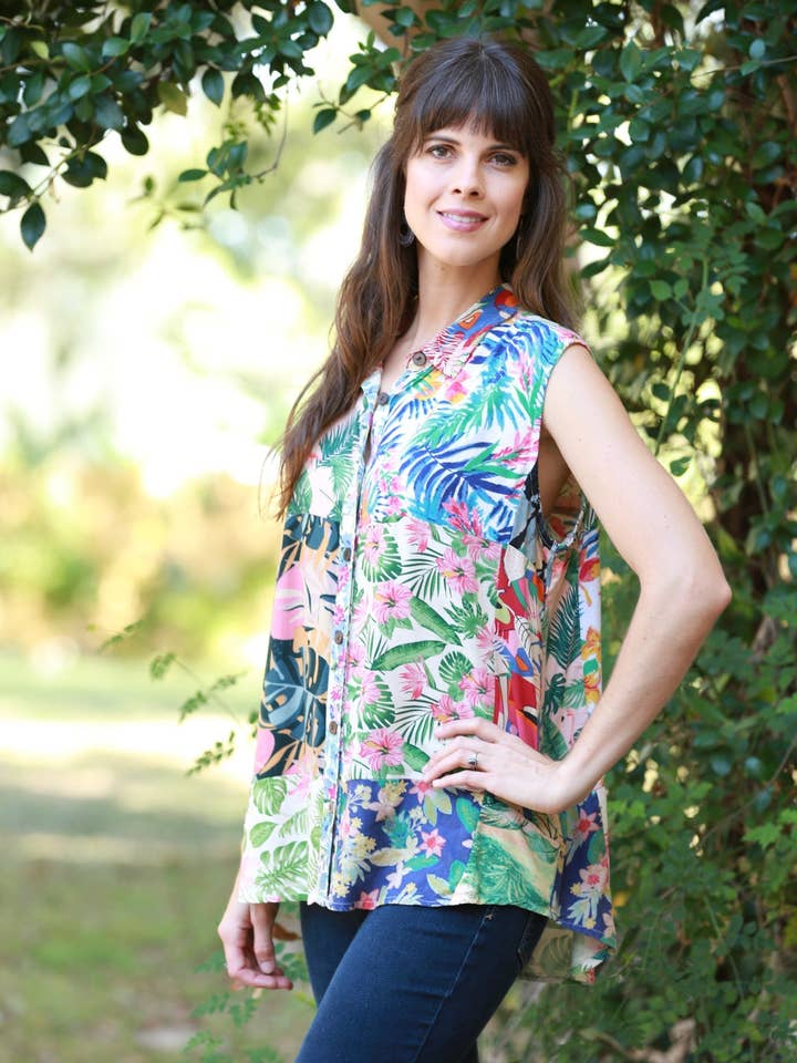 Tropical Symphony Patchwork Collared Shirt for wholesale by Sacred Threads