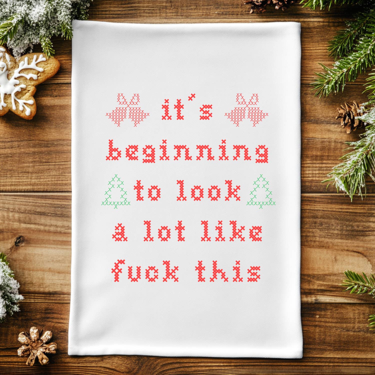 Moonlight Makers - Wholesale Tea Towel - Colorful Christmas Cross Stitch Towels - Fuck This2
