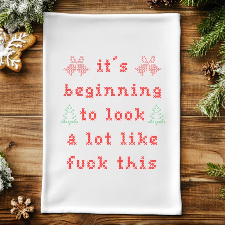 Moonlight Makers – wholesale Tea towel – Colorful Christmas Cross Stitch Towels - Fuck This2