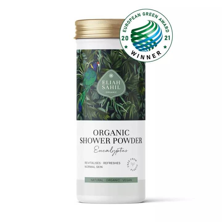 Poudre de douche bio à l'eucalyptus 90g pour la vente par Eliah Sahil Organic Care USA