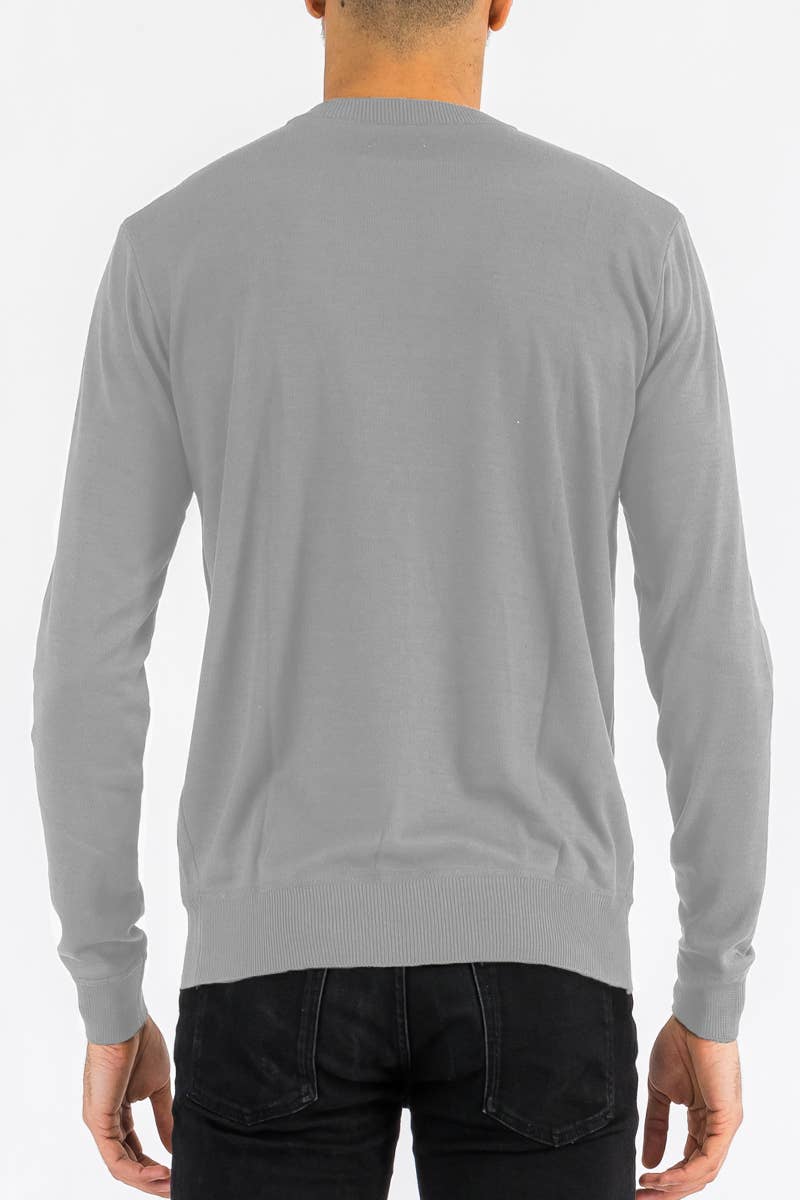 WEIV - Wholesale Knit Sweater - Men's - Mens Solid Round Neck Knit Sweater - Heather Grey3
