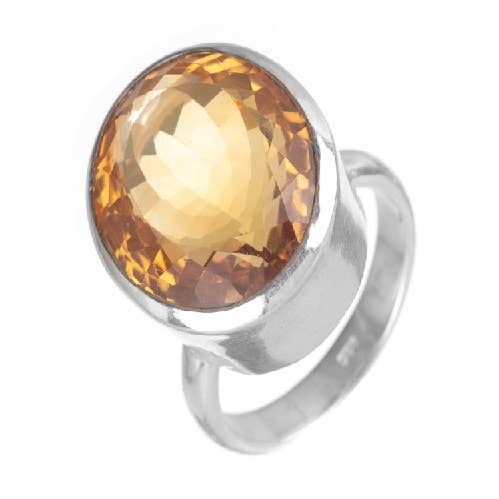 Anel mineral de prata com citrino de 8 mm - tamanho 14 por atacado de Buganto