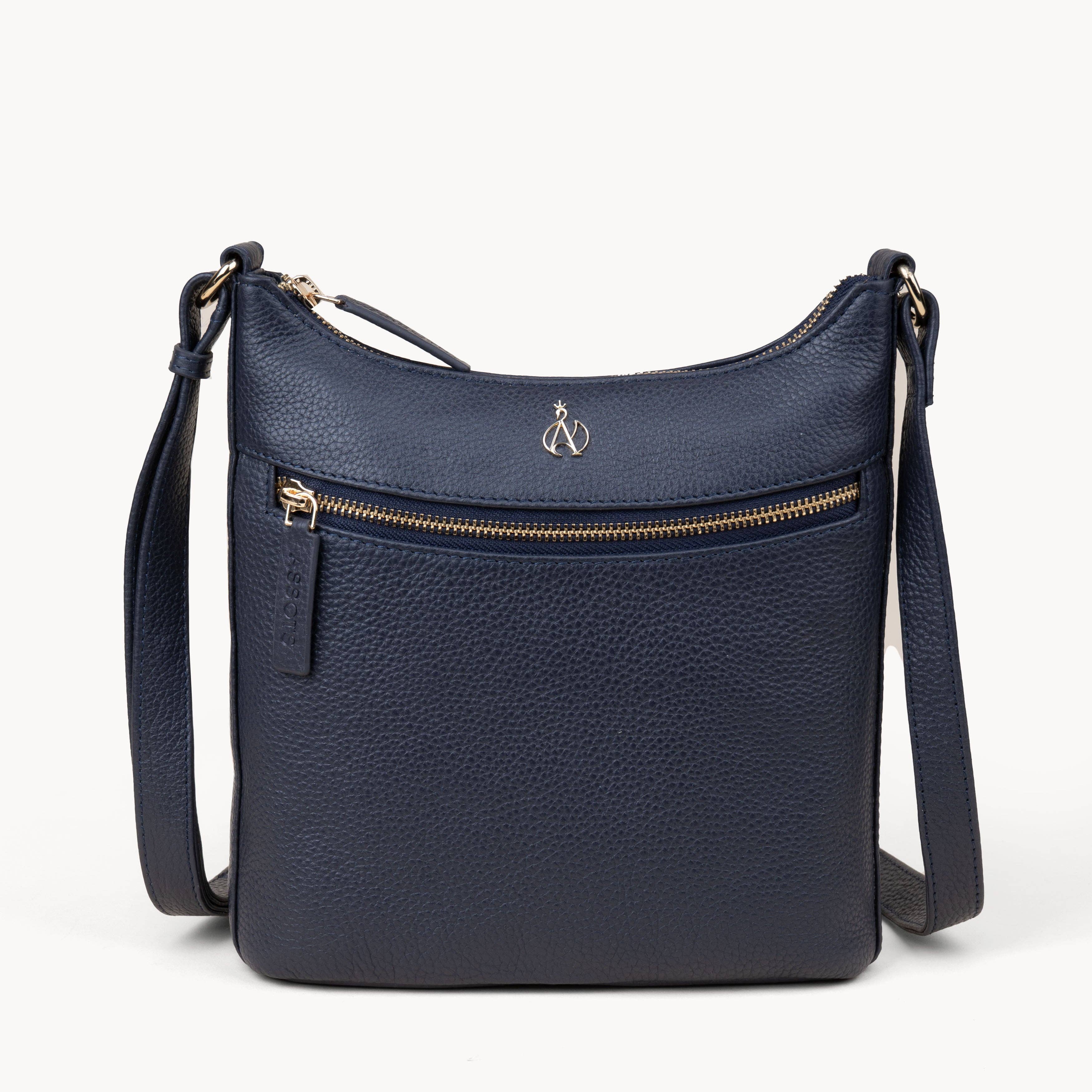 Assots London - Wholesale Crossbody Bag - Women's - 'SALLY' Navy Pebble Grain Real Leather Crossbody Bag0