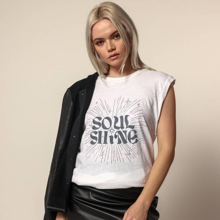 Soul Shine White Moto Tee for wholesale by James Mae