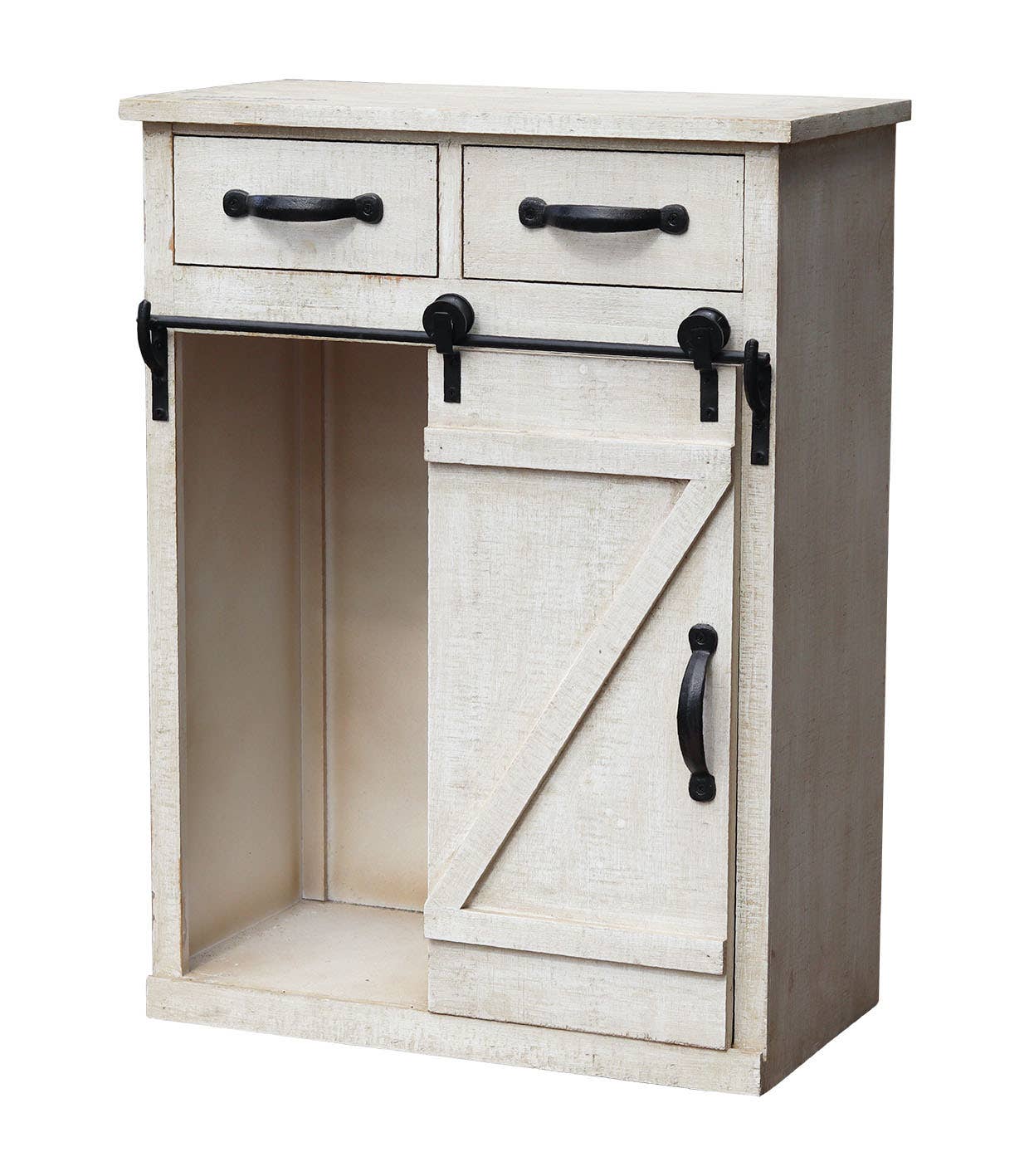 Paris Loft Inc - Wholesale Cabinet - 32''H Rustic Barn Door Wood End Table Wood Console Cabinet1