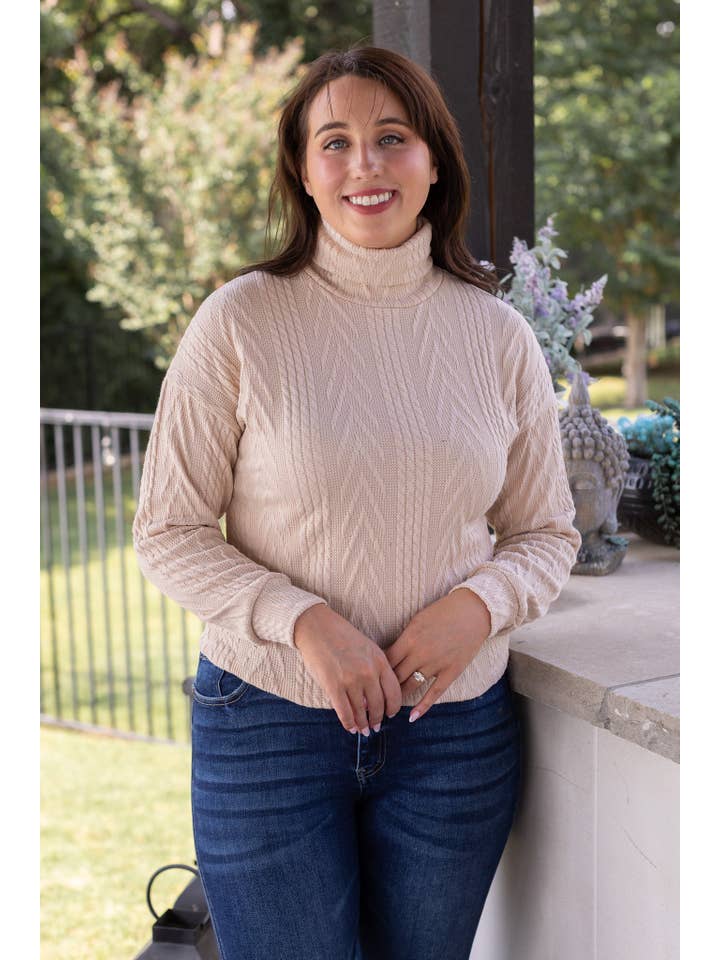 Beige Turtle Neck Knit Sweater for wholesale on Faire