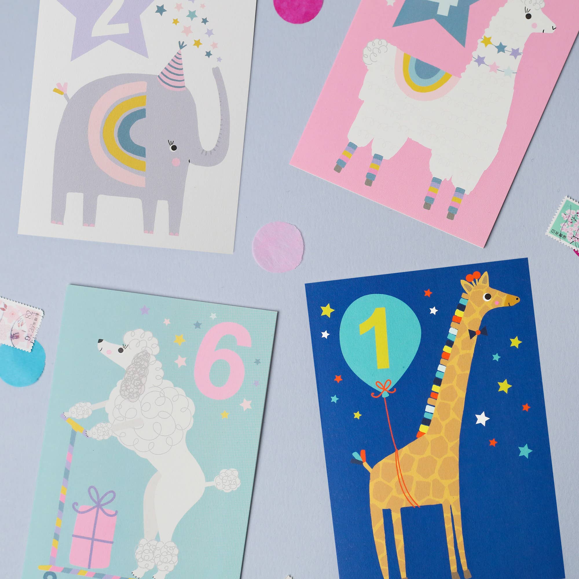 Mifkins - Wholesale Birthday Card - Joyful Giraffe 1st Birthday Card | Blue Animal Theme Fun5