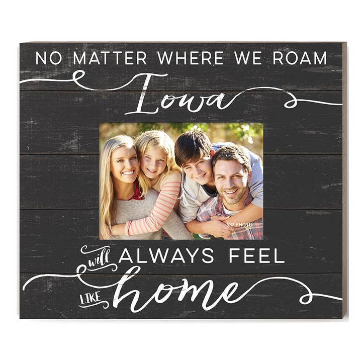 Weathered Slat Photo Frame Feels Like Home Iowa for wholesale by Kindred Hearts