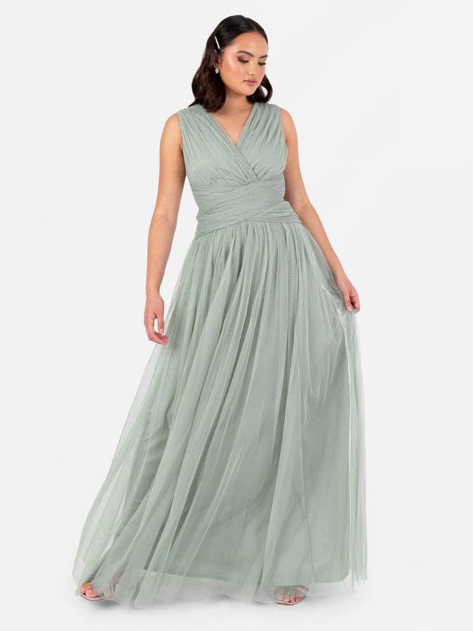 Anaya With Love Recyceltes Frostgrün Ärmelloses V-Ausschnitt Maxikleid für den Großhandel von Plaza Collection Ltd