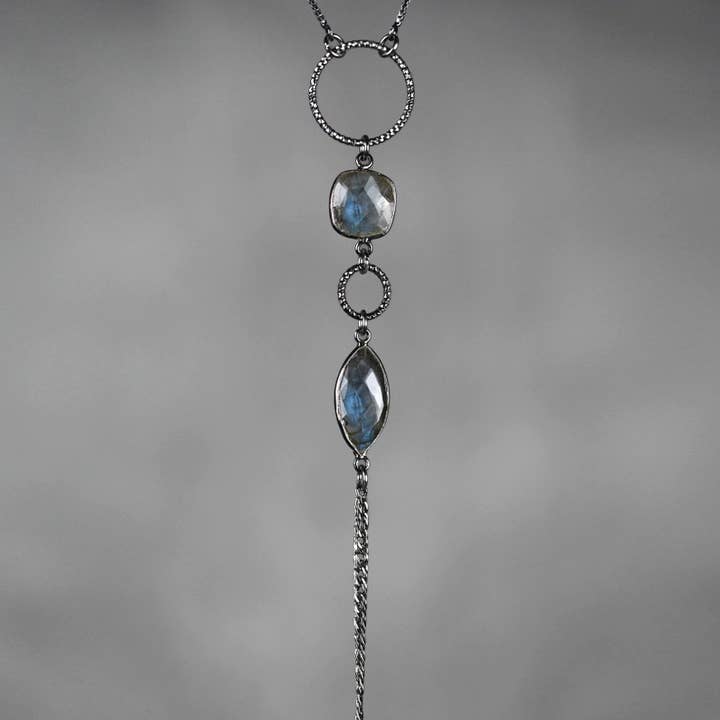Semi Precious Tassel Neck on an Adjustable Chain (Gunmetal) for wholesale by KBD Studio