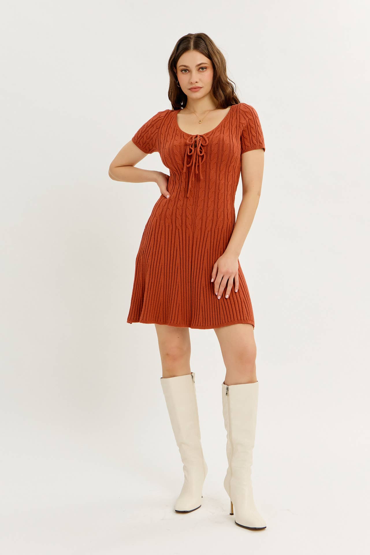 idem ditto - Wholesale Dress - Women's - BODY HUGGING FLIRTY CABLE KNIT SWEATER MINI DRESS5