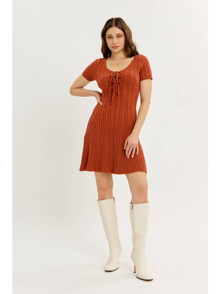 idem ditto - Wholesale Dress - Women's - BODY HUGGING FLIRTY CABLE KNIT SWEATER MINI DRESS5