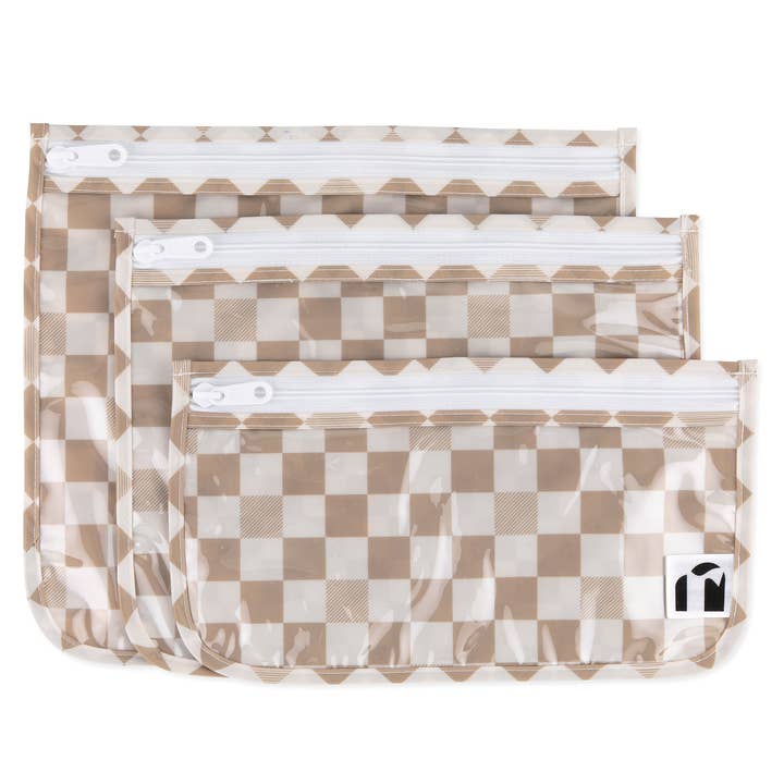 Clear Travel Bag 3 Pack: Sand Check for wholesale by Bumkins