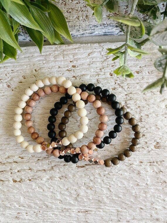 REMOVED BRAND – wholesale Pärlarmband – Minimalistisk Trä+Rose Gold pärlarmband - 6 MM9