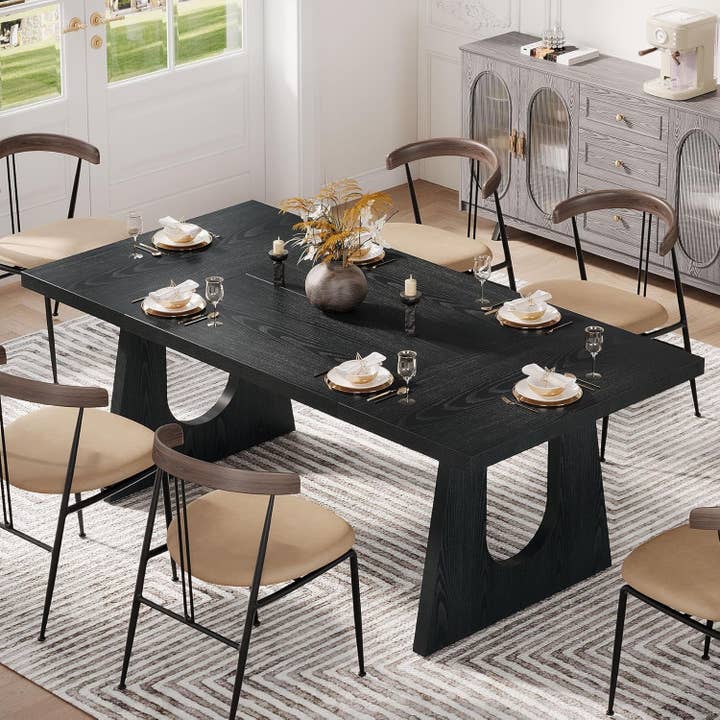 70.9 Inch Black Contemporary Rectangular Dining Table Seats 6 To 8 for wholesale on Faire2