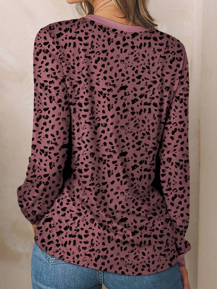 FULL TIME PURCHASE - Wholesale Blouse - Women's - Animal Spotted Print Round Neck Long Sleeve Top