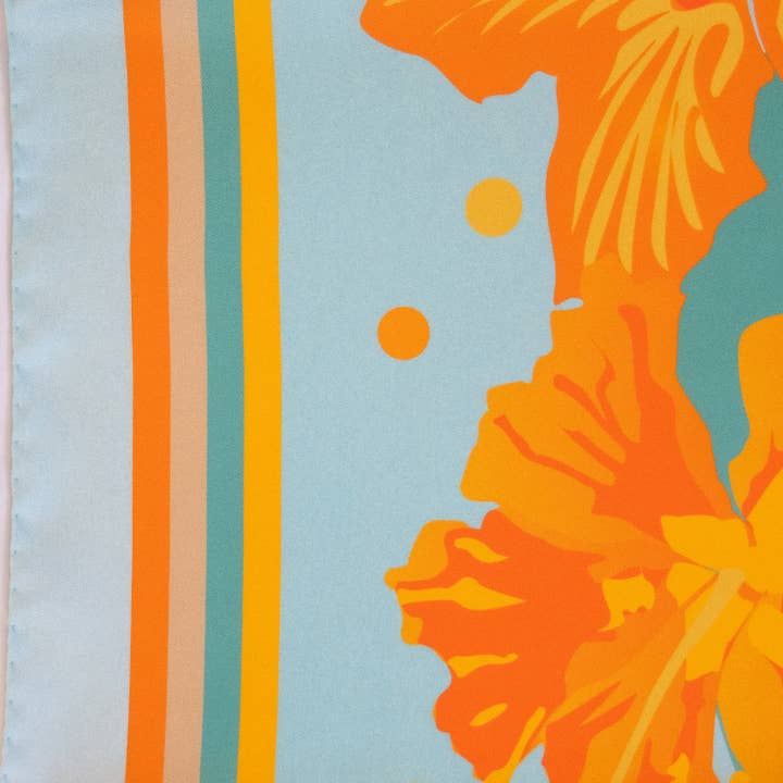 ZILEM - Vendita all'ingrosso Sciarpa - Donna - Lussuosa sciarpa quadrata turchese e arancione in twill di seta | Sciarpe artistiche originali di ispirazione haitiana di una piccola impresa | Azuei Mint Dream4