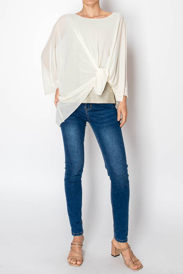 BEIGE MESH TUNIEKTOP MET AANGEHECHT GLINSTEREND TANKTOP-4821BEIGE voor groothandel op Faire3