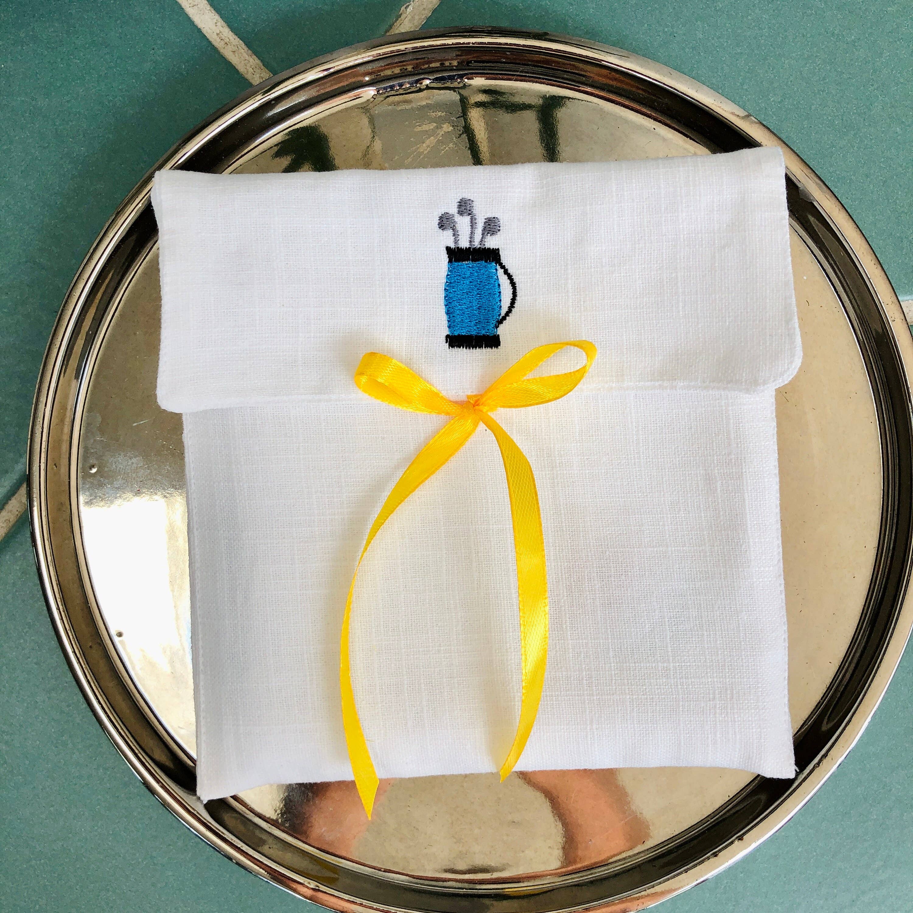 Belle Linen - Vendita all'ingrosso Tovaglioli da tavola in stoffa - Set di 4 tovaglioli da cocktail ricamati regalo per golfisti1