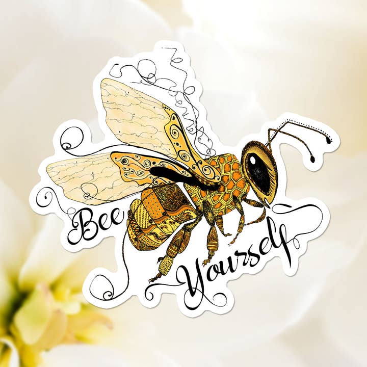 Honeybee, Bee Yourself 3” Sticker, gele sticker voor wholesale door Katekreates