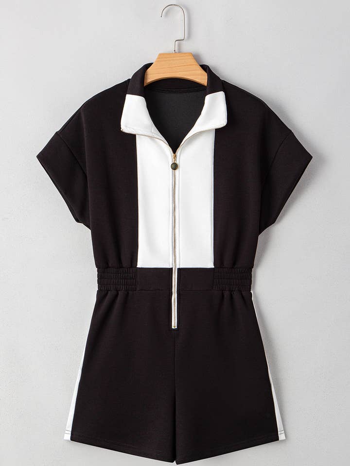 Olivia Patchwork Zip Front Romper for wholesale by Poppy Lee Lane