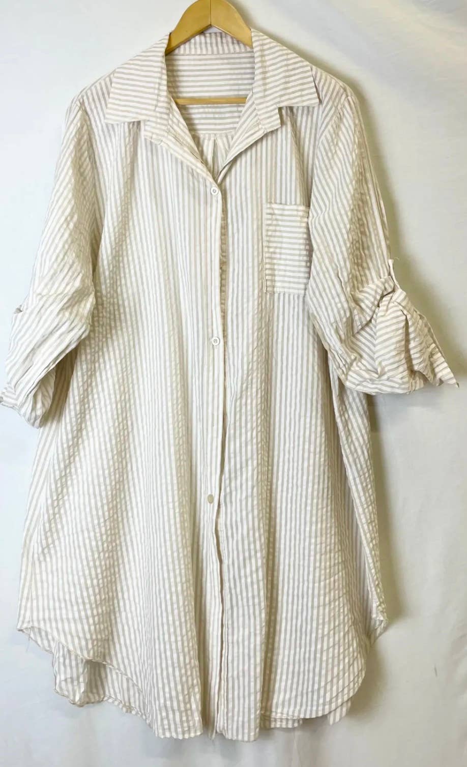 LOOWIE - Wholesale Dress - Women's - 780 Italian Striped Cotton Oversize Shirt Dress Cover Up0