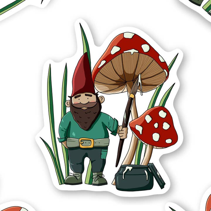 Cottage Core Gnome Sticker, Whimsical Gnome Art for wholesale by Strokes of Sunshine Stationery