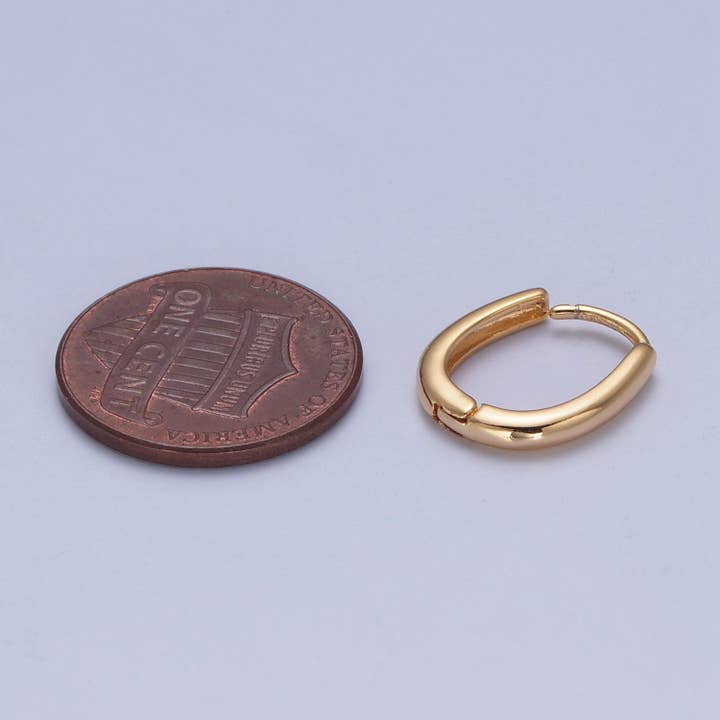 Aim Eternal - Wholesale Huggie Earrings - Minimalist Gold Oval U Shaped Huggie Oblong Hoops Earrings